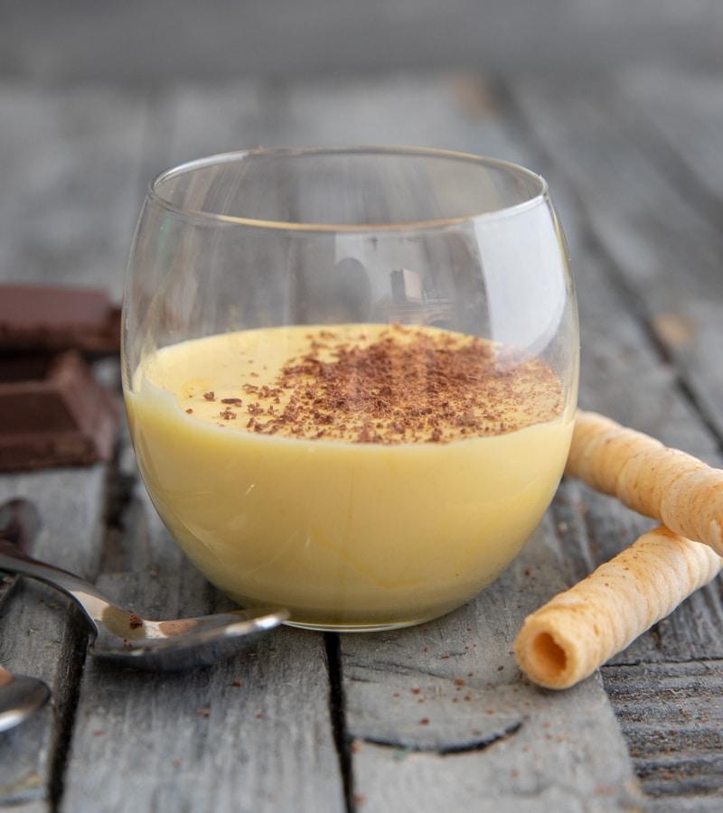 Zabaglione milkshake being poured into a glass