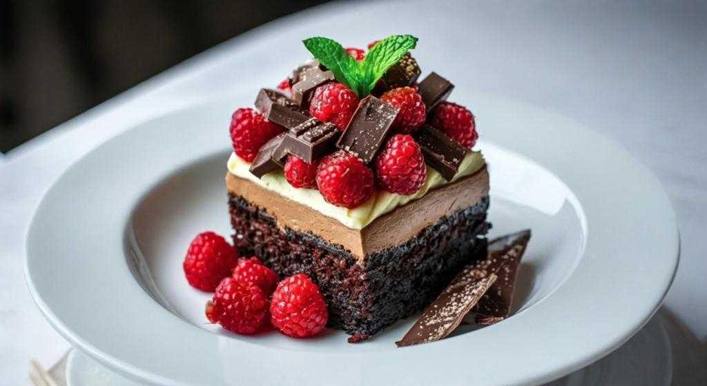 variety of chocolate raspberry mini cakes on a dessert platter