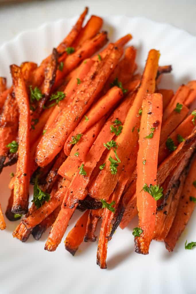 close up of air fryer carrot fries