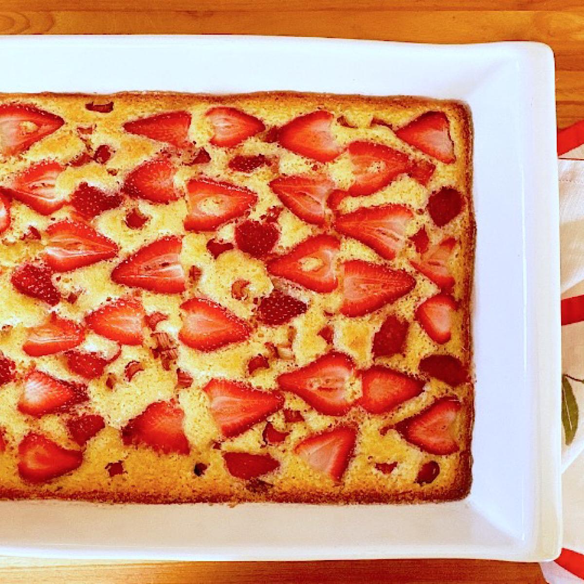 close up shot of a slice of rhubarb cornmeal bar showing the texture