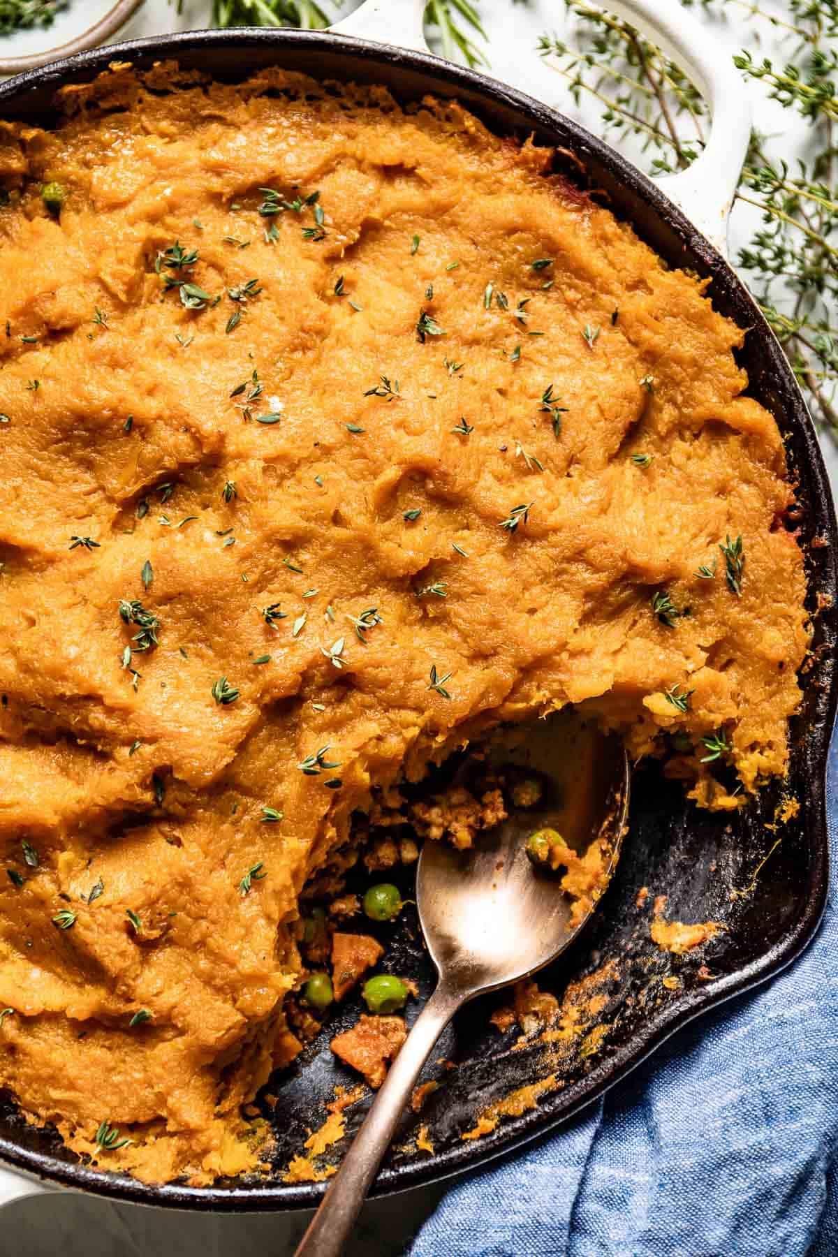 ingredients for shepherd's pie with sweet potato topping laid out on a wooden table