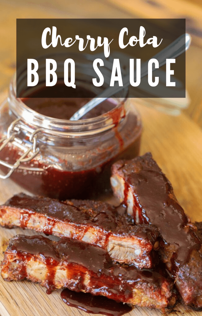 ingredients for cherry-cola bbq sauce laid out on a counter top