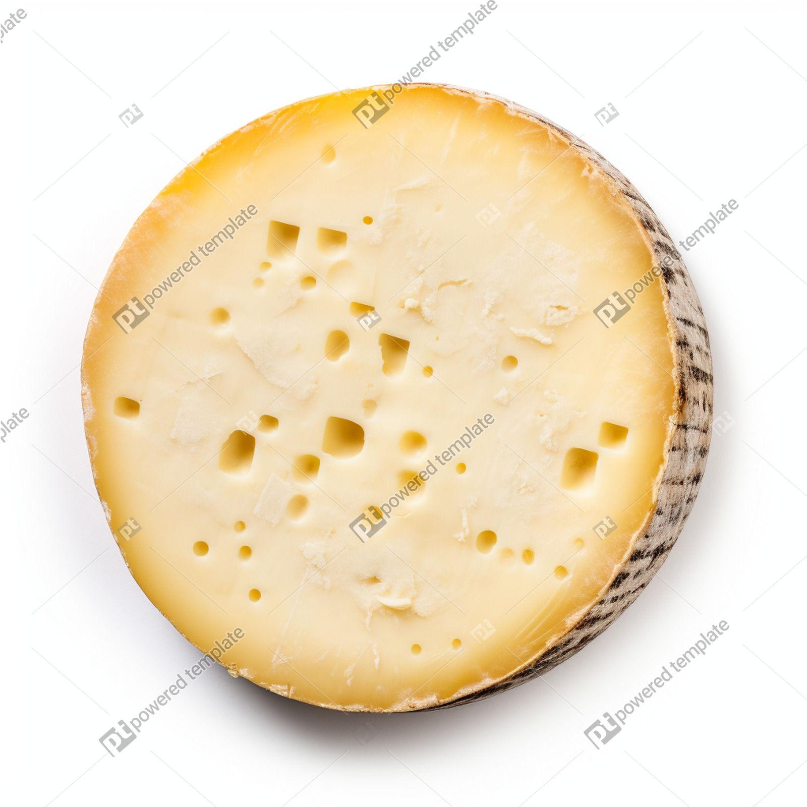 close-up of Beaufort cheese slices with a wheel of Beaufort in the background