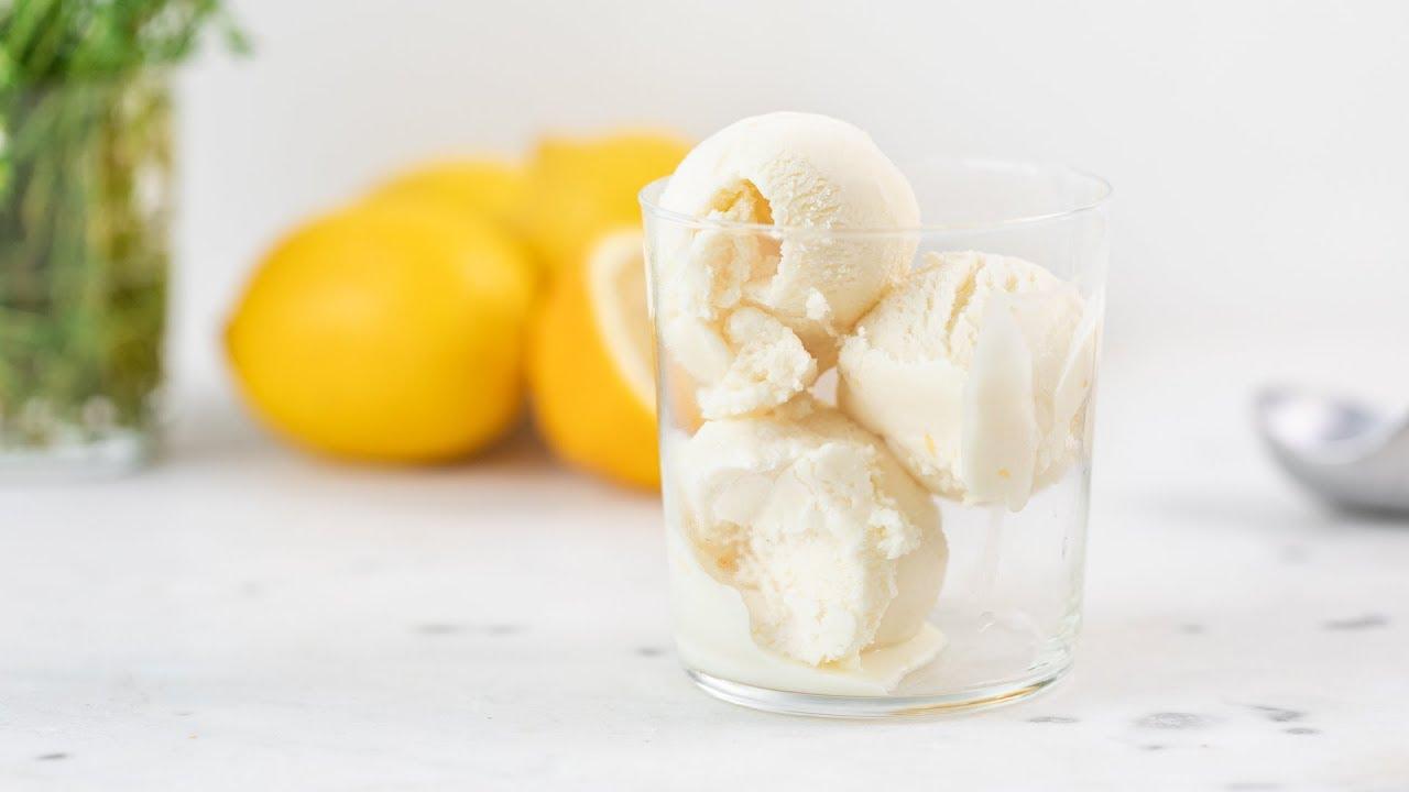 homemade lemon thyme ice cream being churned