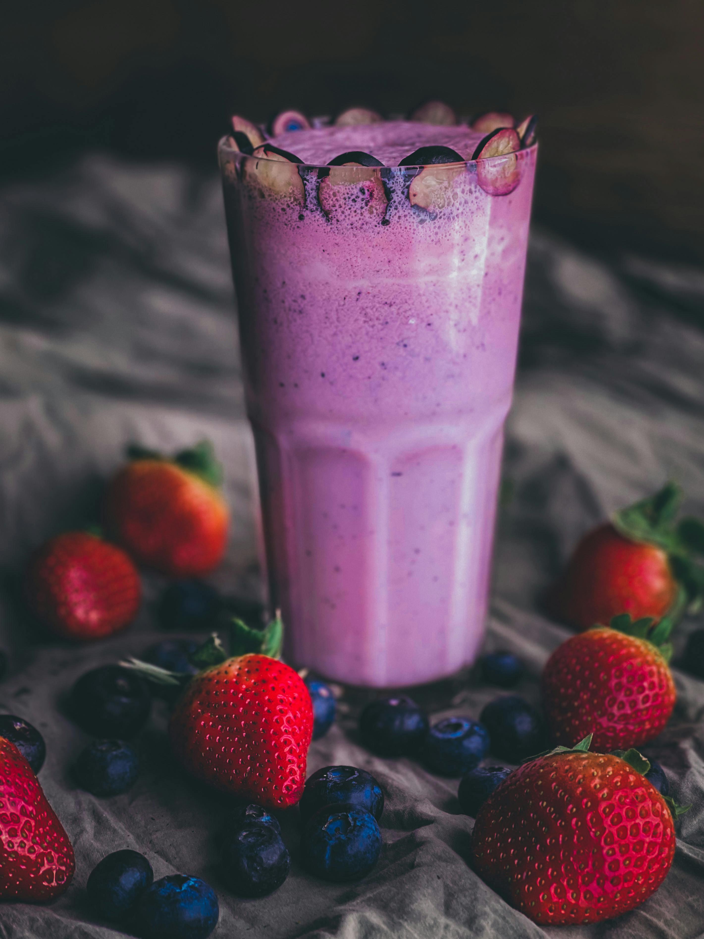 close up cloudberry smoothie in glass