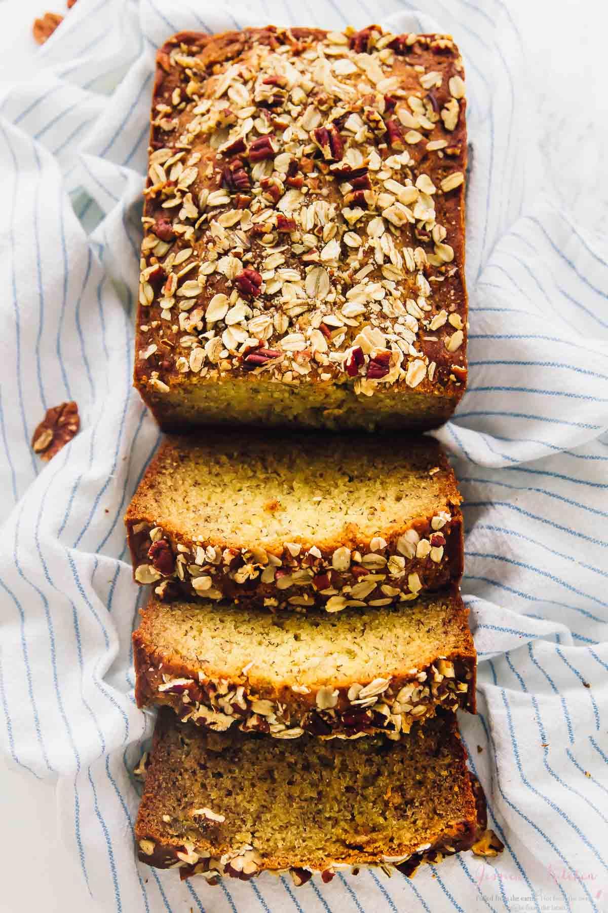 Ingredients for vegan gluten-free banana bread on a kitchen counter