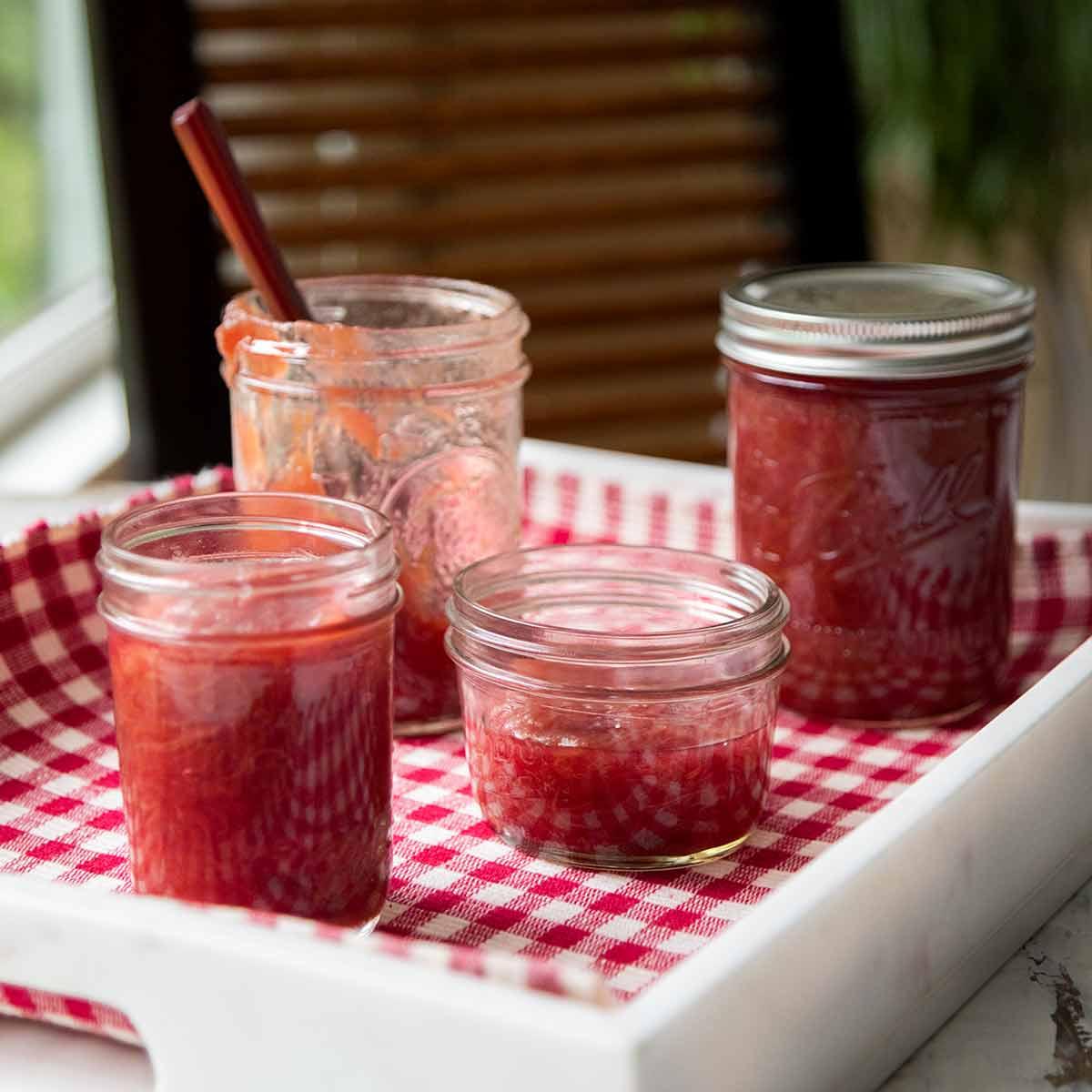 jars of homemade rhubarb confit
