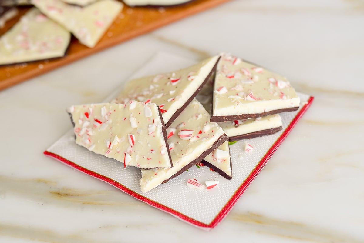 ingredients for peppermint bark pear crisp laid out on a wooden table