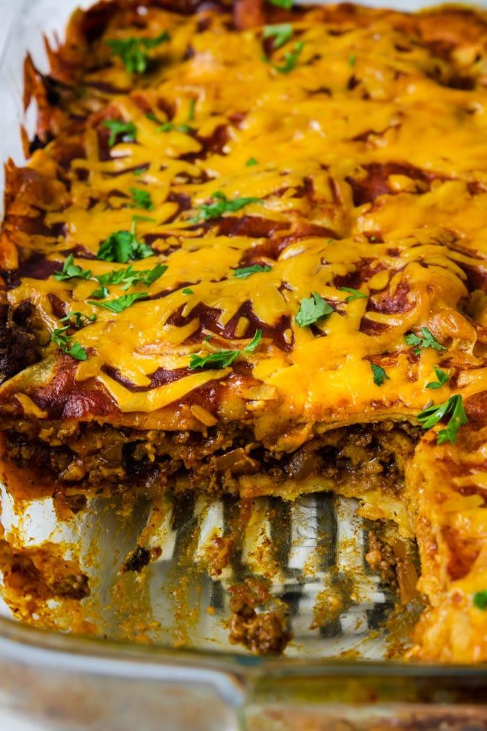 Ingredients for ground beef enchilada casserole