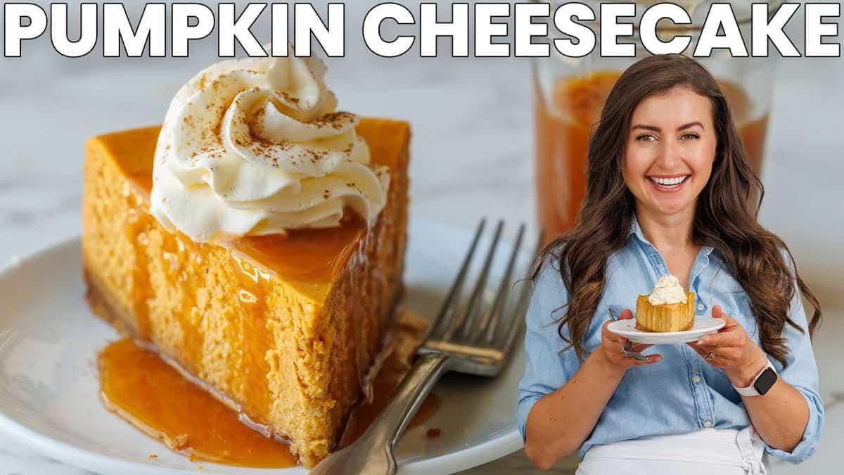 person looking at a cracked pumpkin cheesecake