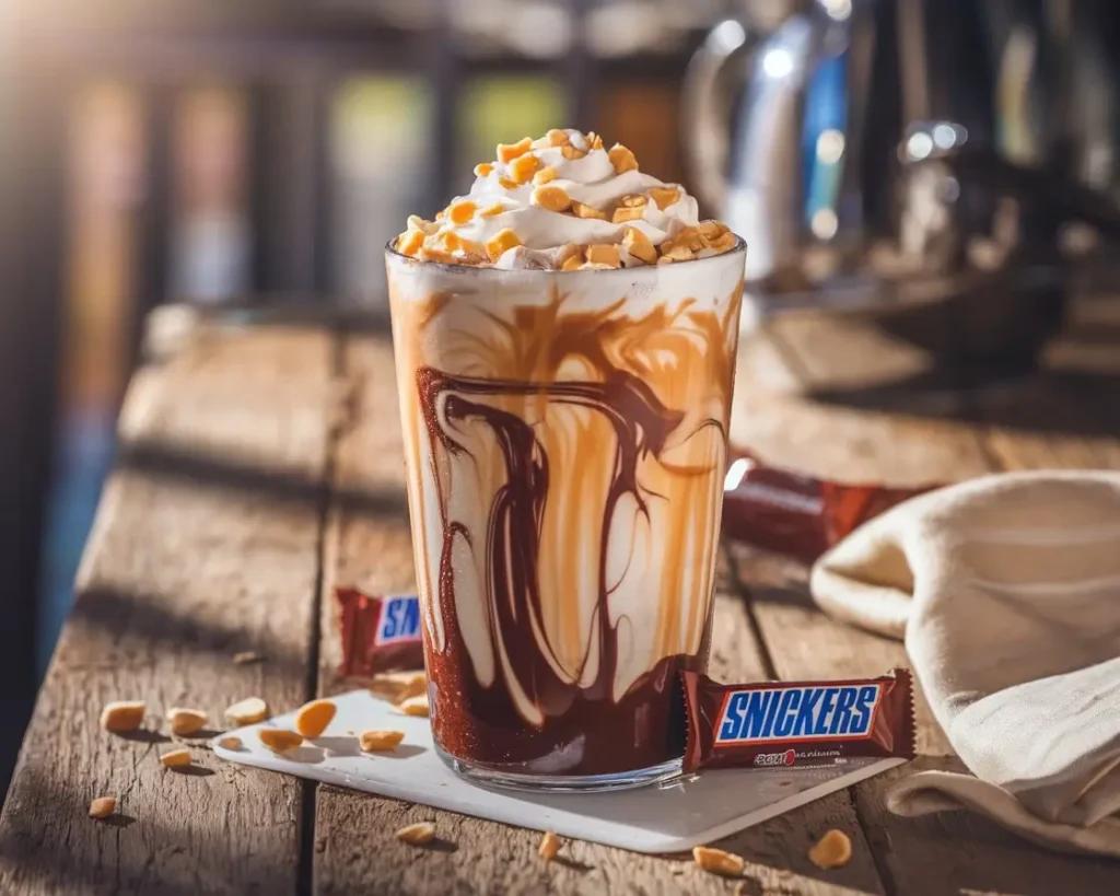 Iced espresso con panna with various toppings like chocolate shavings and caramel drizzle
