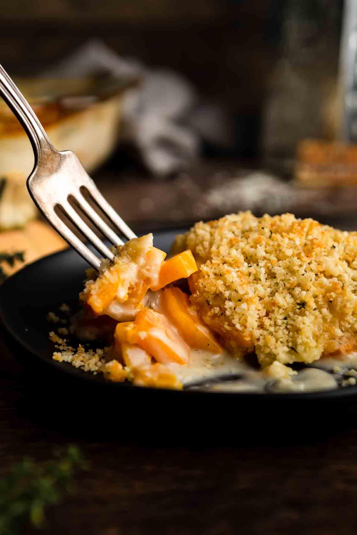 Thanksgiving maple butternut squash gratin with crispy topping