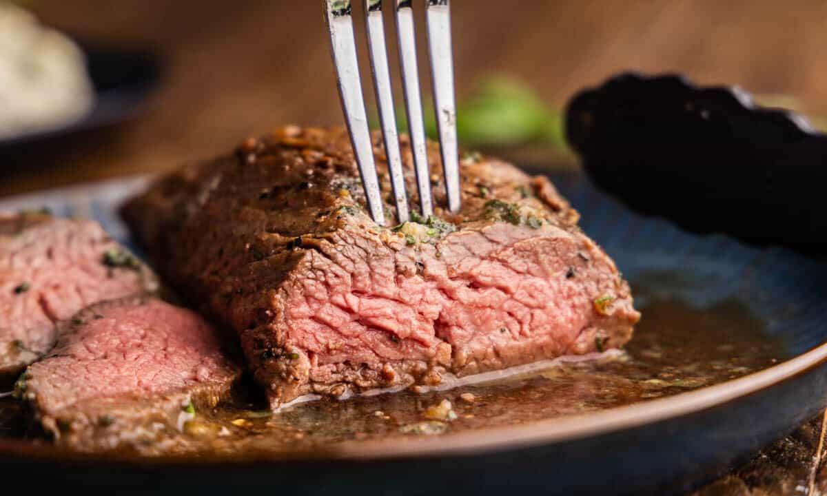 close up of a perfectly cooked steak