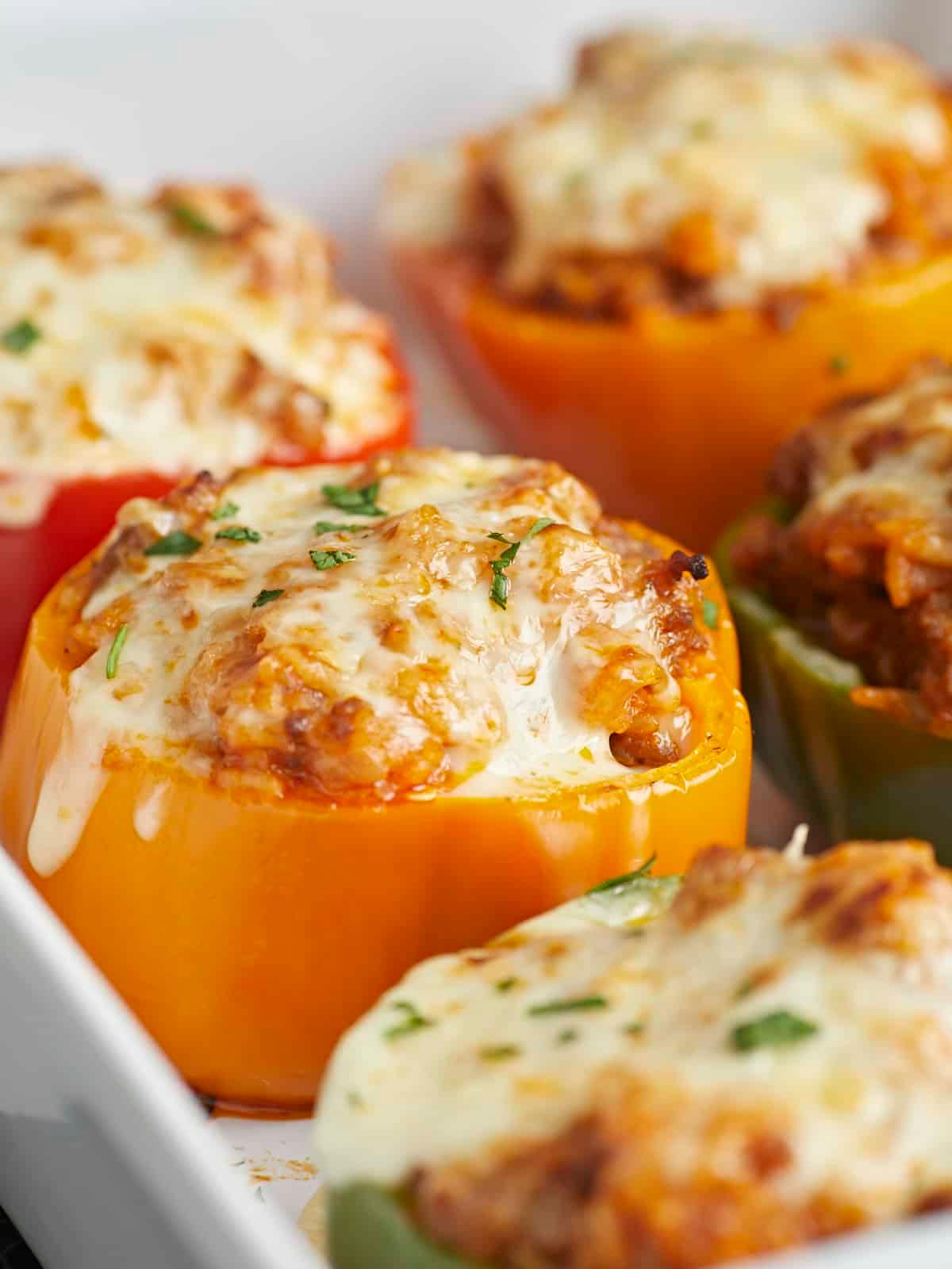 close up of the sliced bell peppers being prepared for stuffing