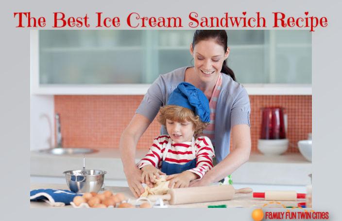 a family making ice cream sandwiches together in the kitchen