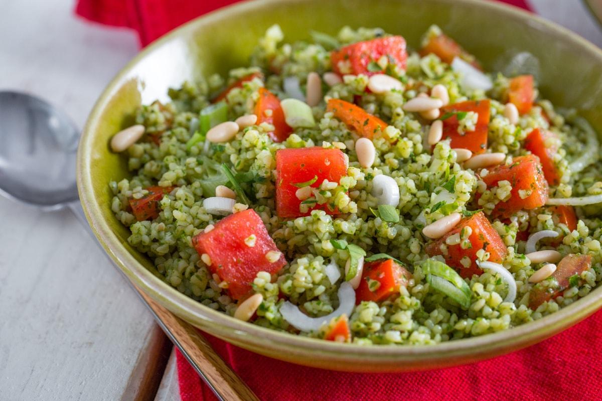 fresh watermelon tabbouleh salad with mint and parsley