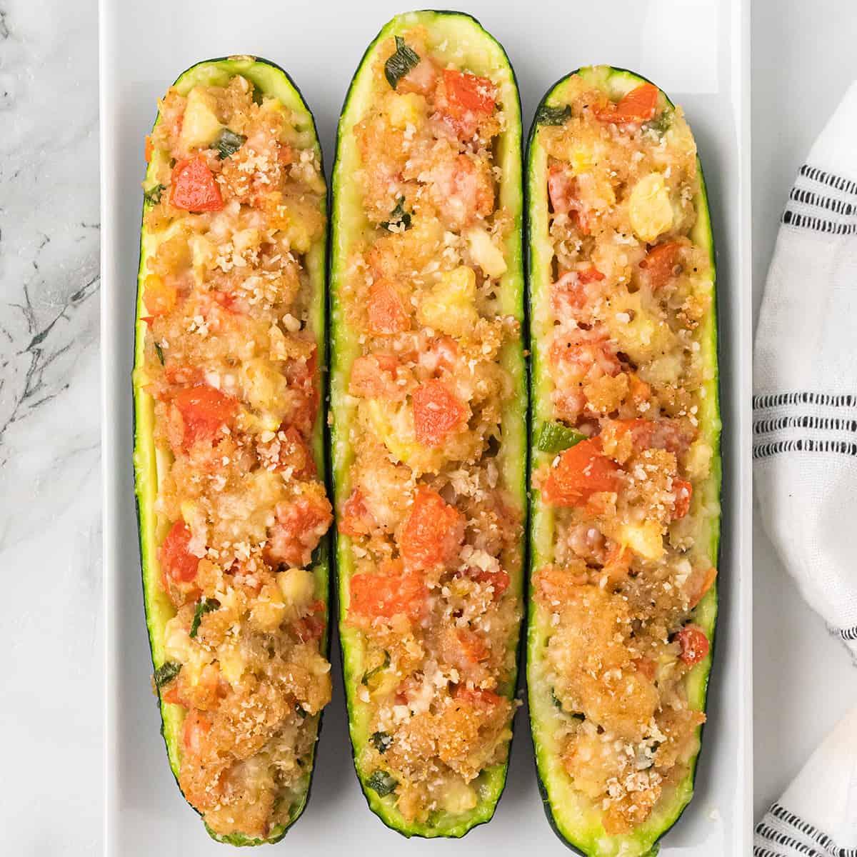 Fresh zucchini being prepared for stuffing