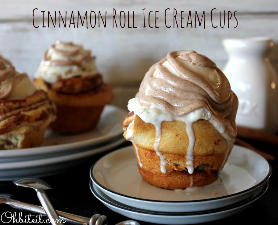 cinnamon roll frozen yogurt swirl in a glass bowl