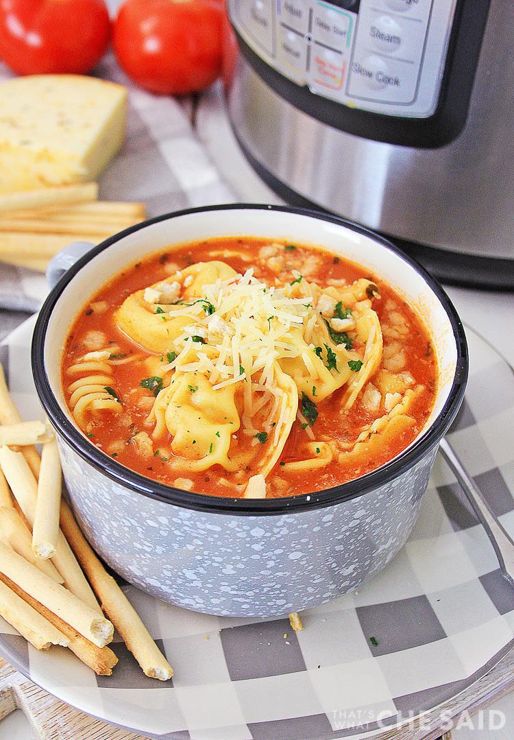 instant pot chicken parmesan soup simmering