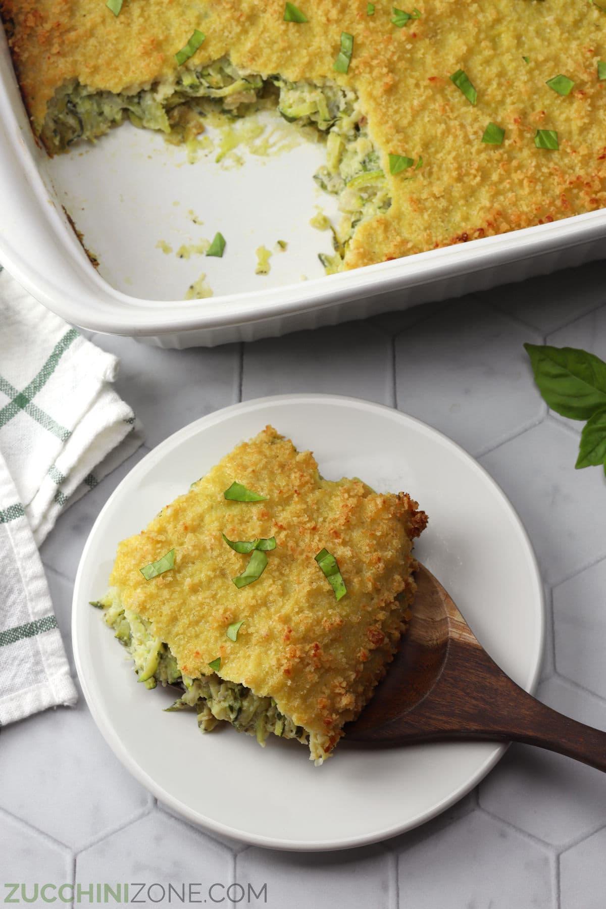 zucchini bake being served on a plate