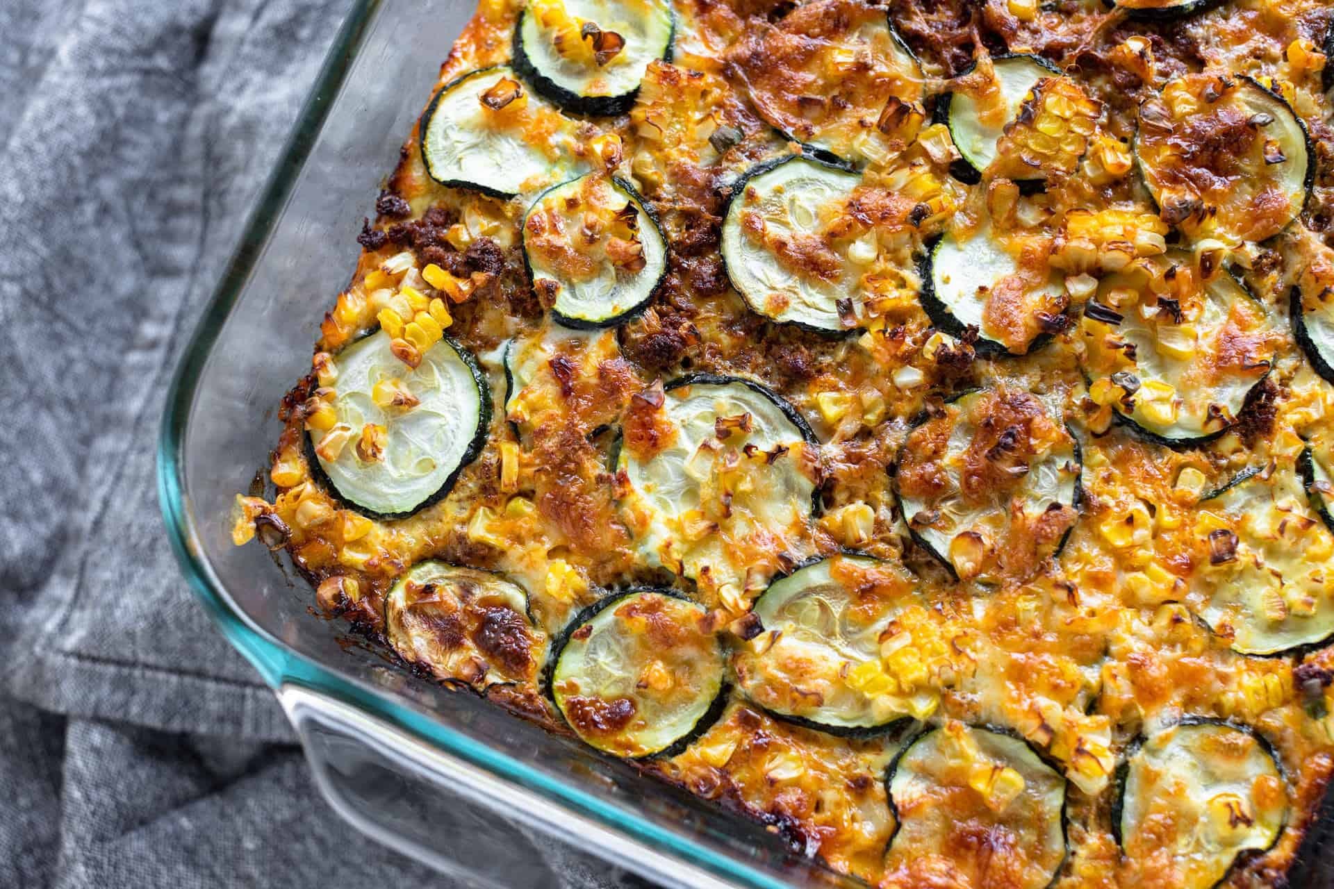 spicy chorizo and zucchini bake golden brown