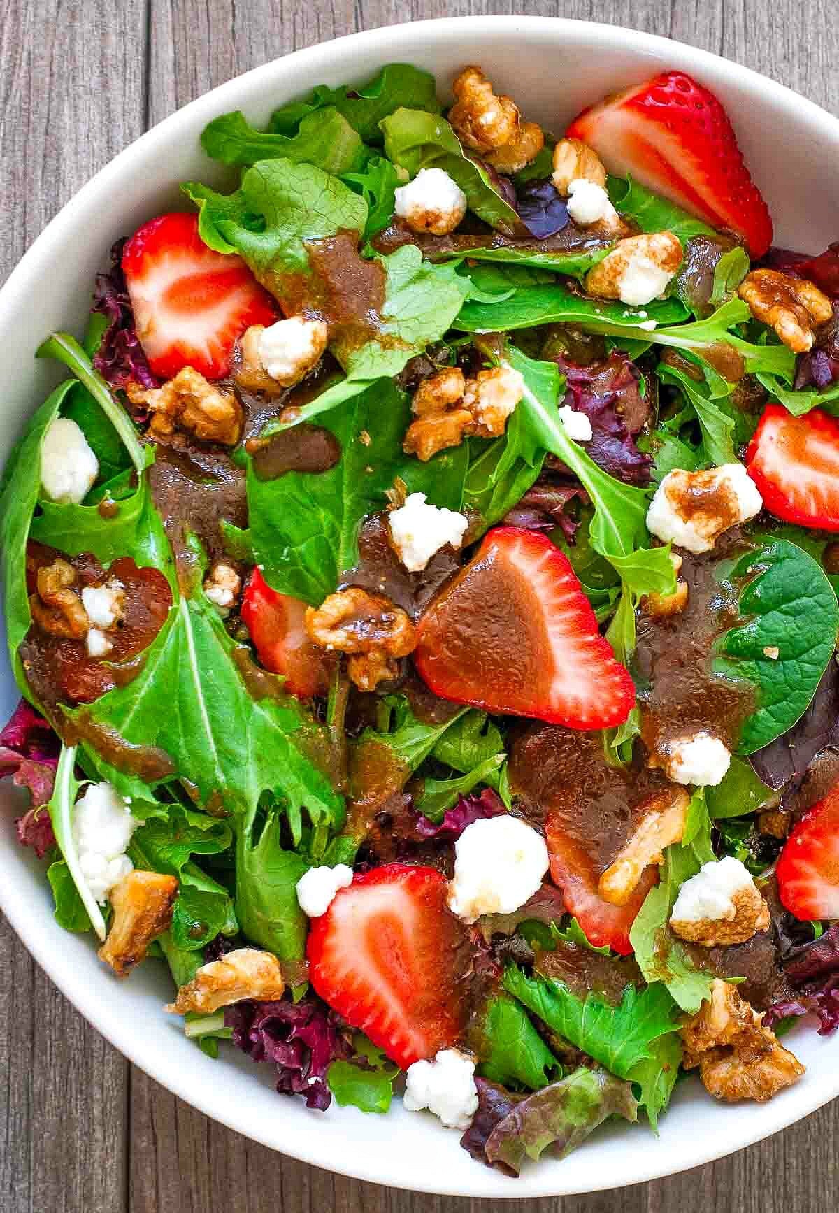 vibrant strawberry feta fontina salad with balsamic glaze