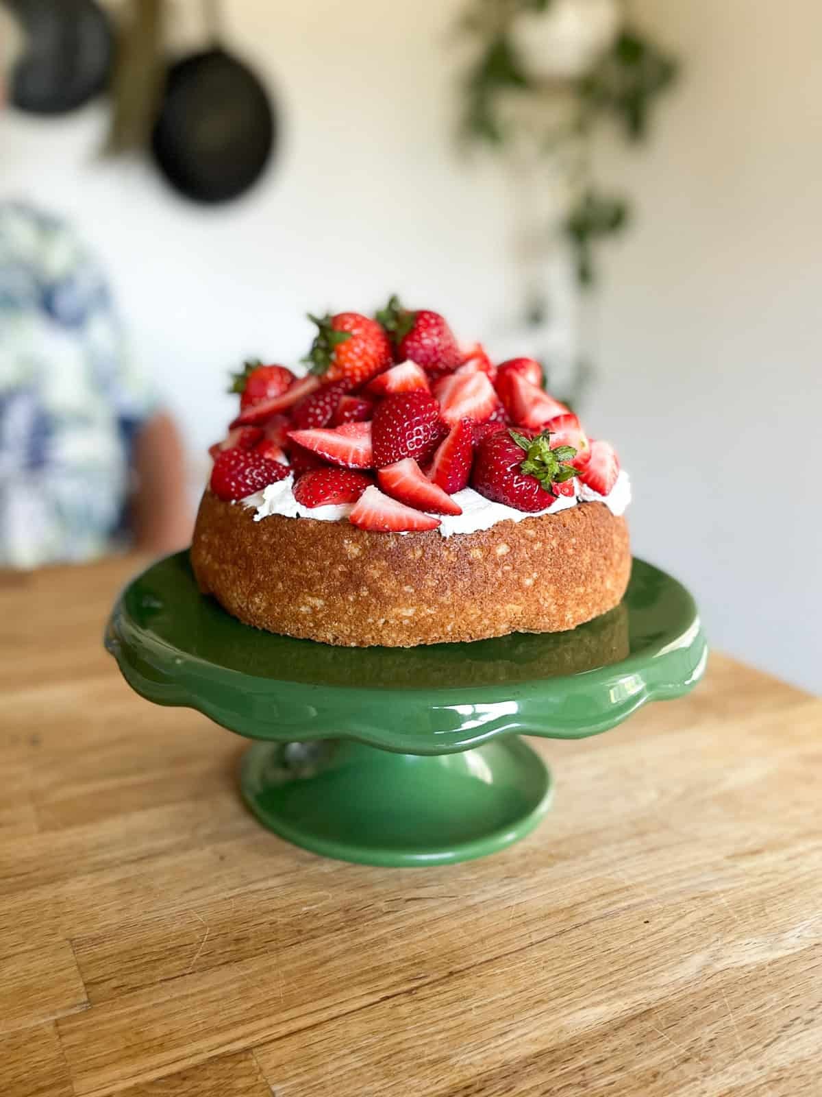 Dragonfruit Strawberry Shortcakes on a rustic wooden table