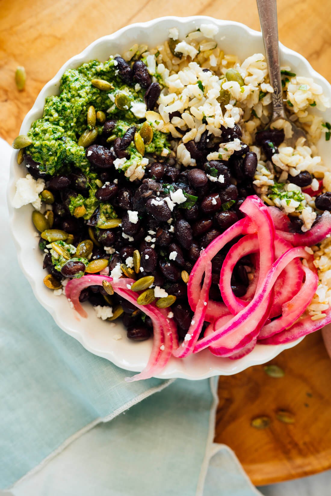 vibrant black bean burrito bowl with fresh toppings