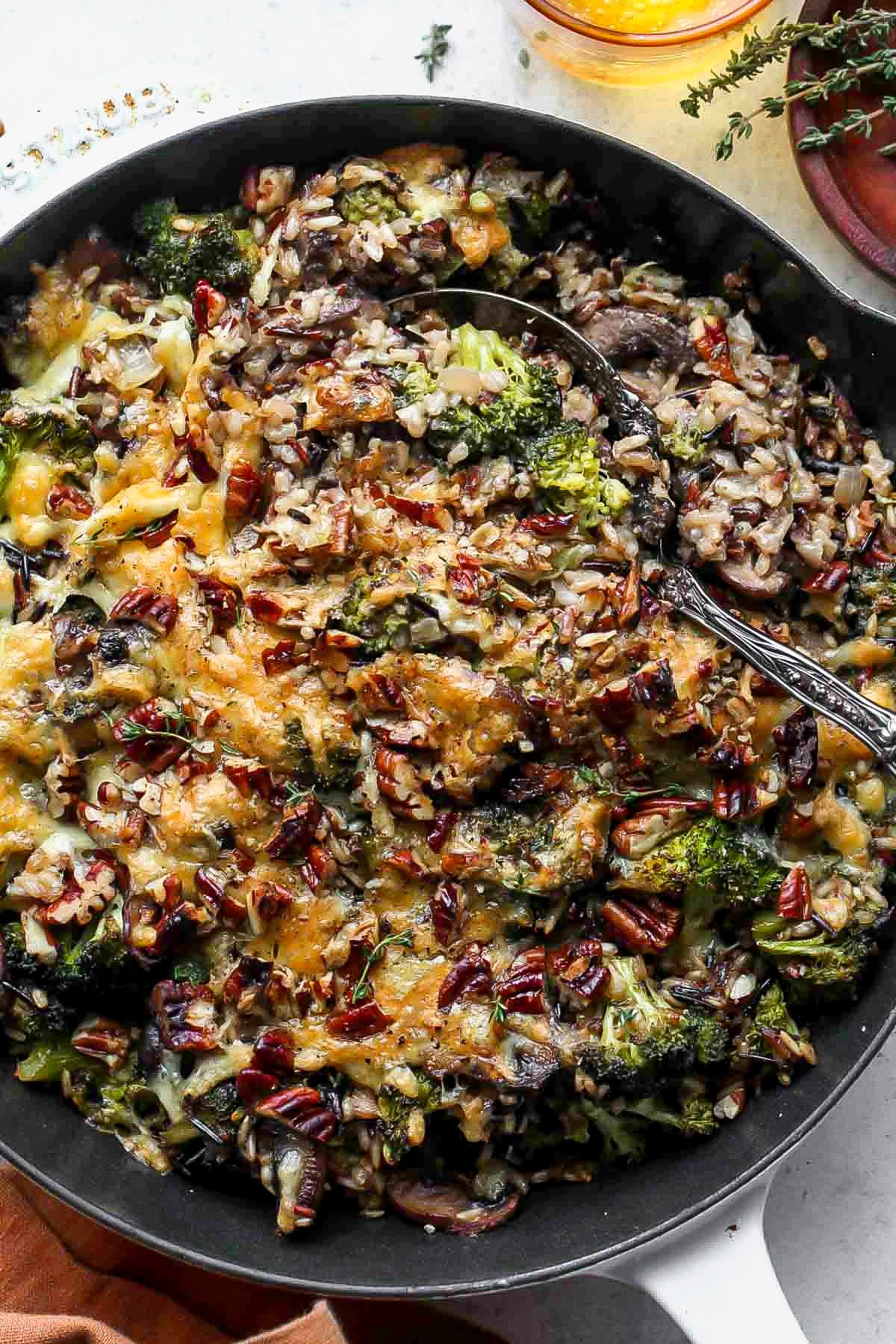 golden brown zucchini bake with wild rice and mushrooms