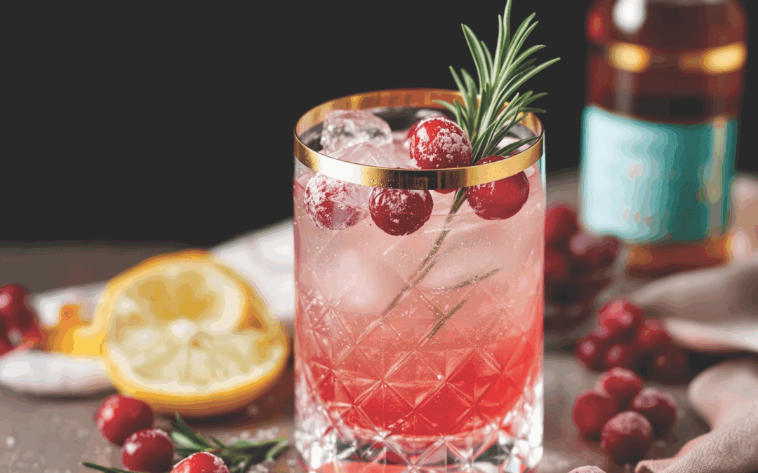 Vibrant cranberry spritz cocktail with garnish in a festive setting