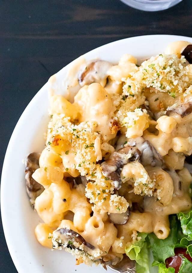 gourmet truffle mac and cheese with golden crust and fresh parsley