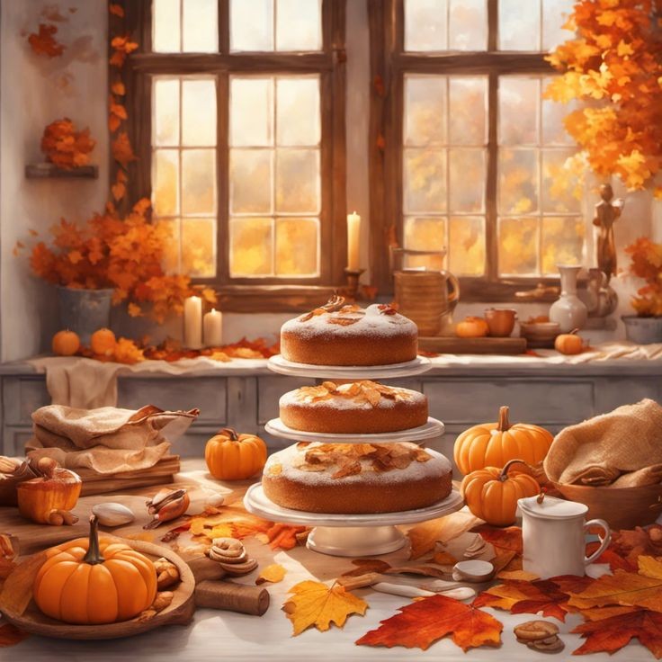 classic bakery style pumpkin pie with crisp edge, autumn colors, cozy kitchen background