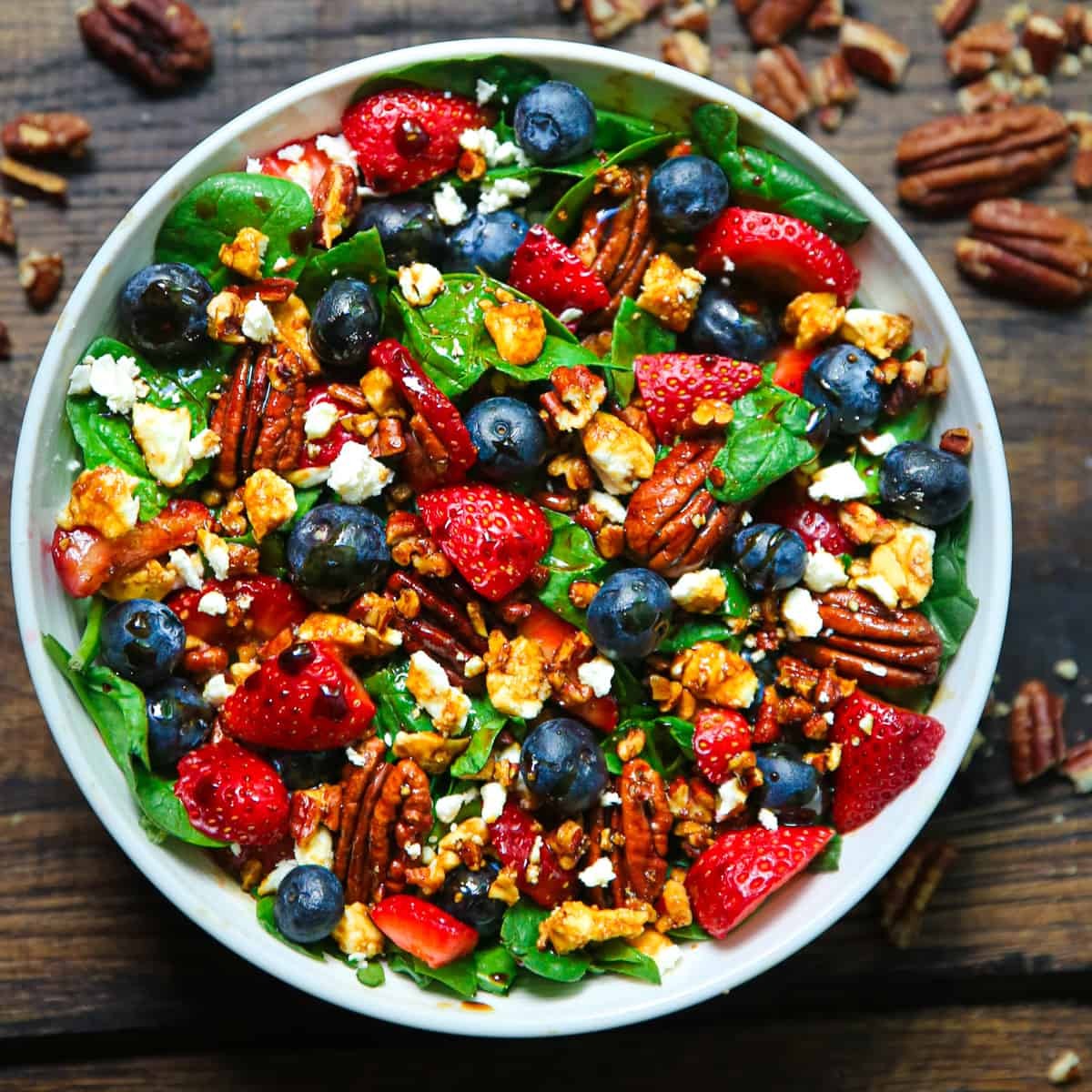 a vibrant strawberry spinach salad with balsamic vinaigrette