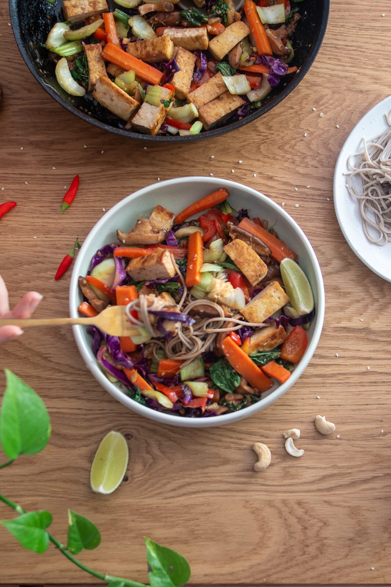 vegetable stir-fry with taro, vibrant colors, served in a rustic bowl