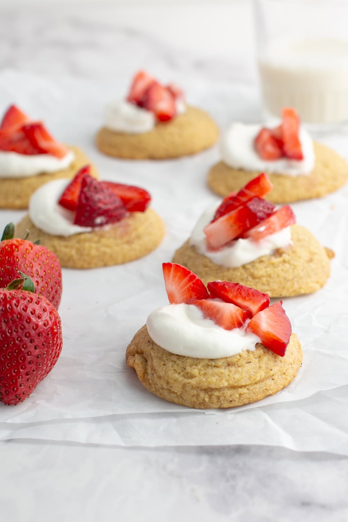 slices of strawberry shortcake cornbread stacked