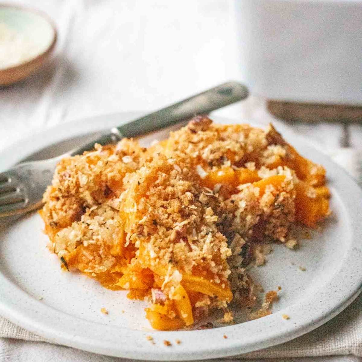 Delicious maple roasted butternut squash gratin with crispy topping