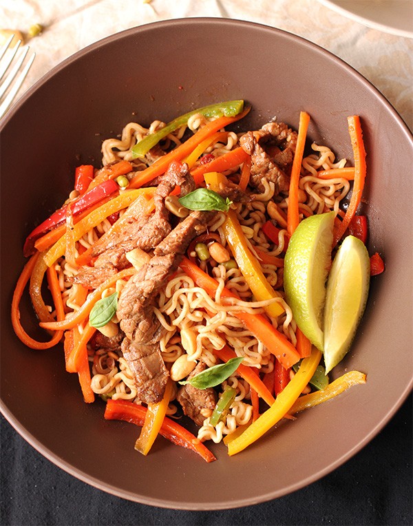 South African beef stir-fry with biltong in a wok, served in a bowl