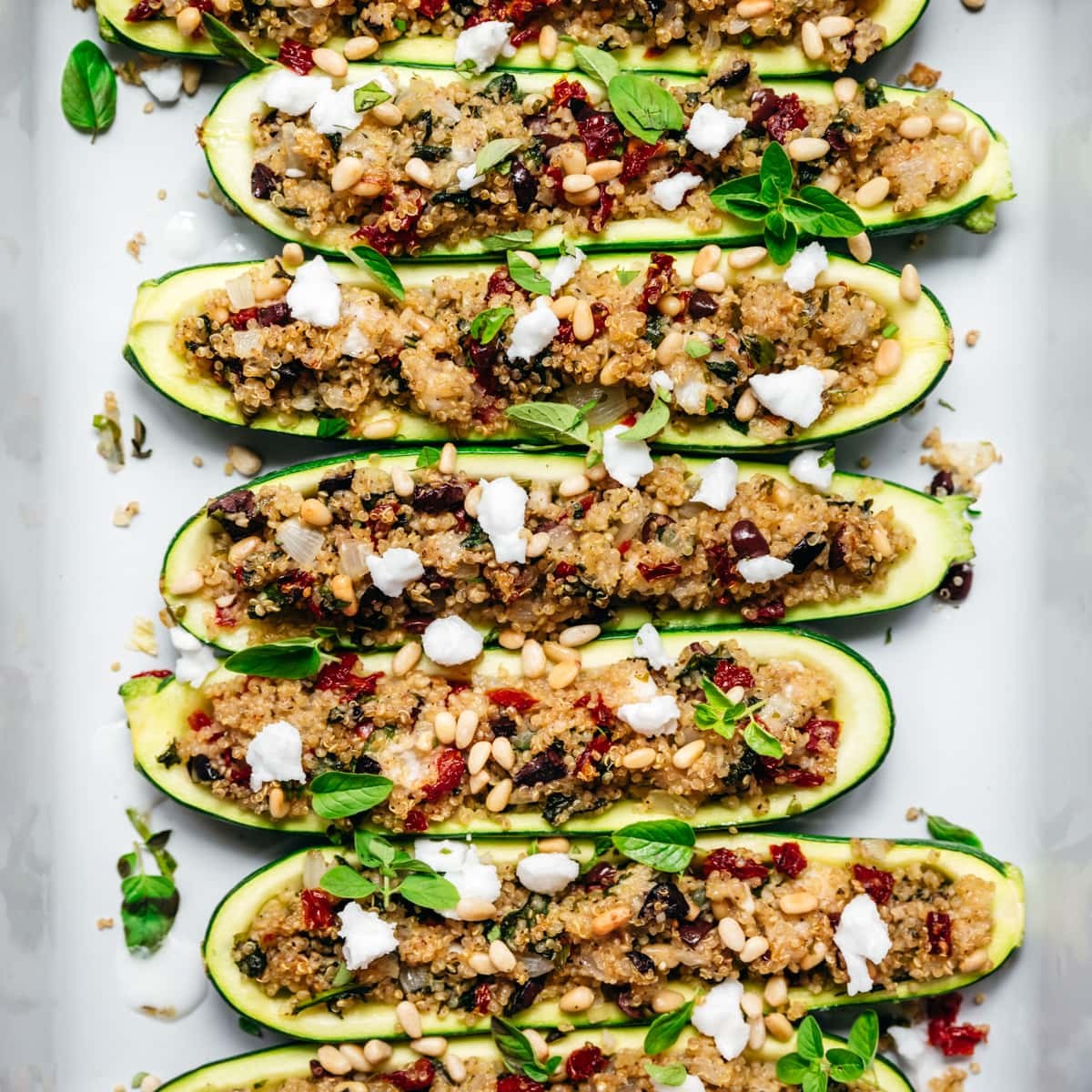 Mediterranean quinoa and vegetable stuffed zucchini