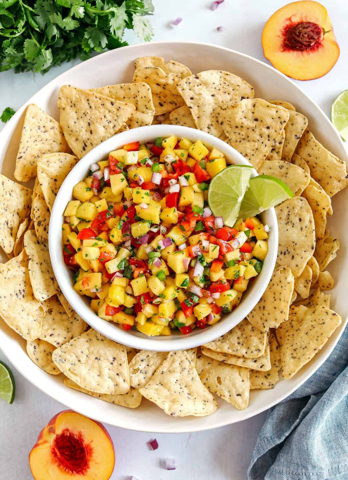 passion fruit mango salsa served on tortilla chips