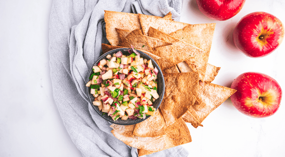 Apple Crisp Salsa served with cinnamon tortilla chips