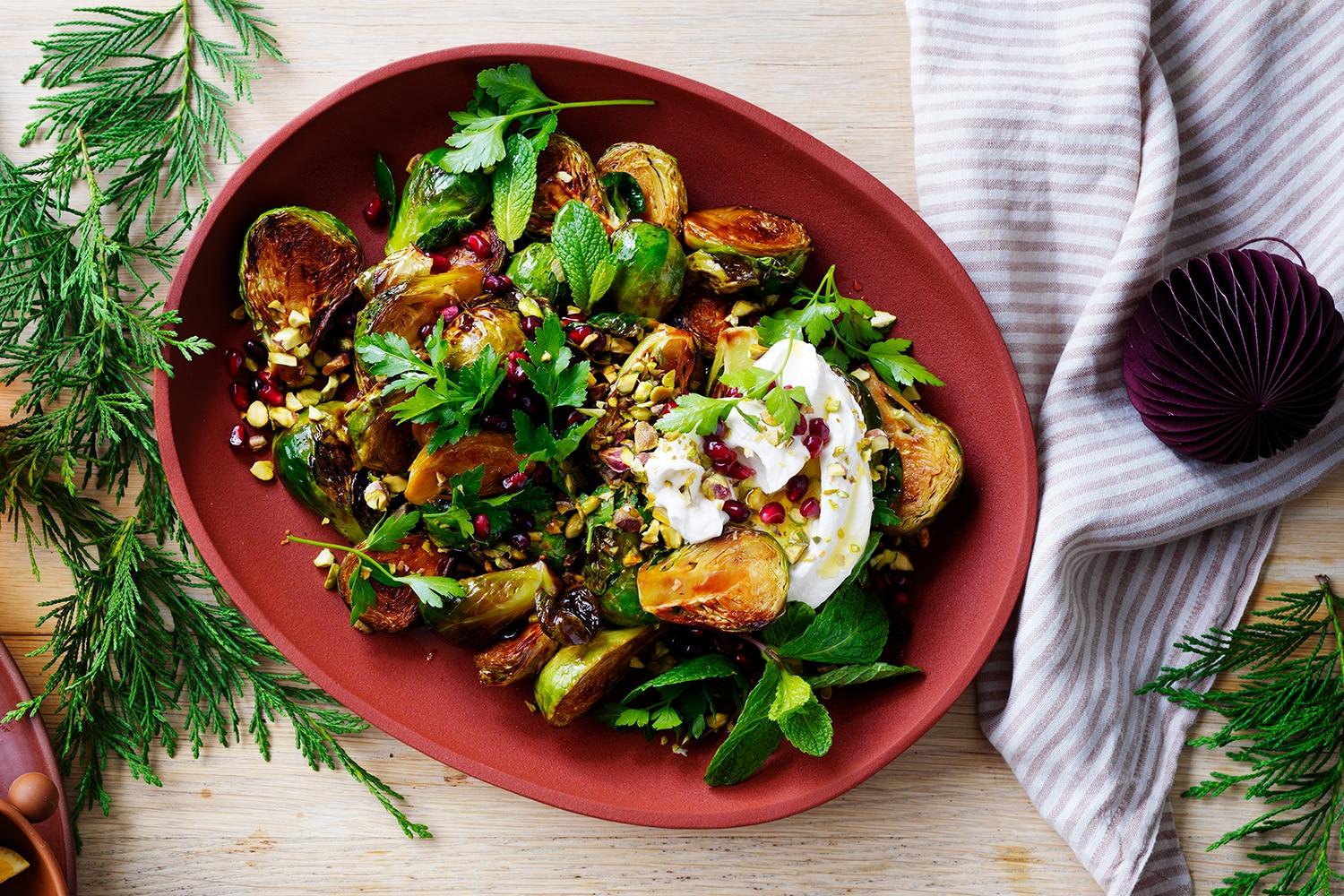 brussels sprouts salad with pomegranate and feta cheese
